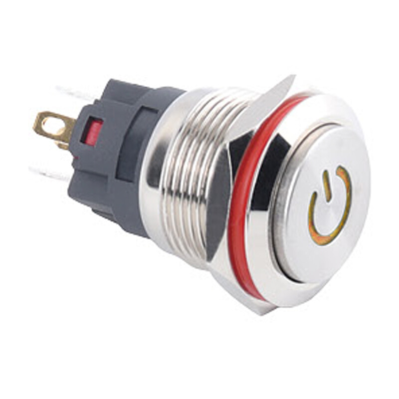  19a-g1-c 19mm Çıkık Yaylı Işıklı Power Metal Buton - Sarı