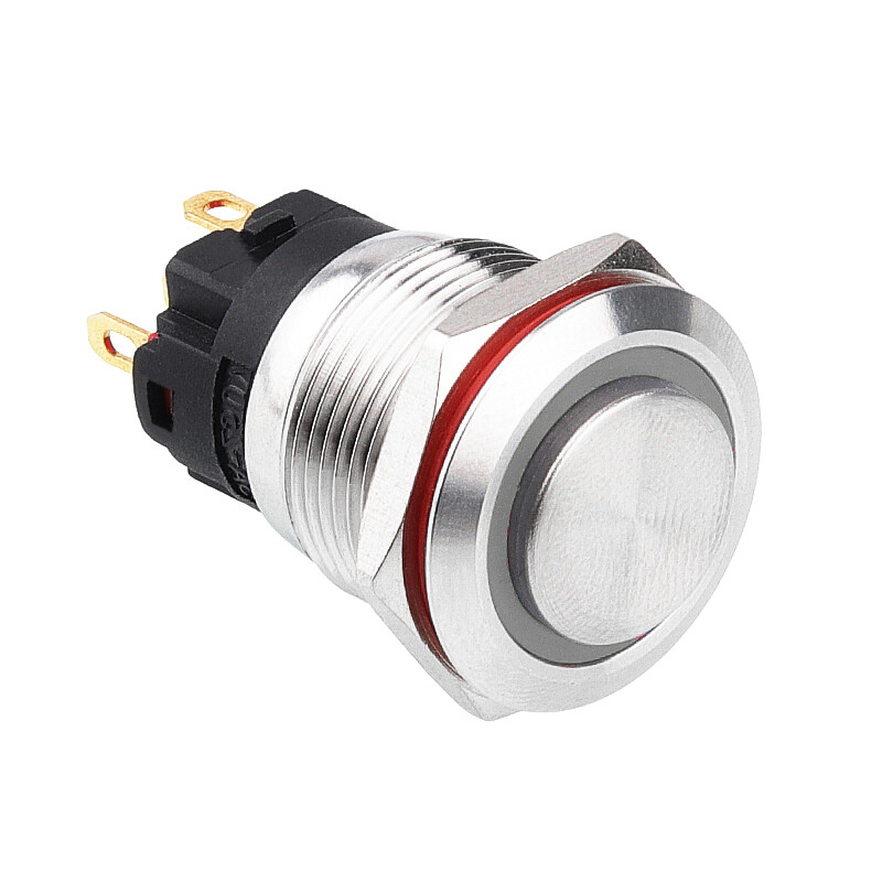 19a-g1-e 19mm Çıkık Yaylı Işıklı Metal Buton - Beyaz