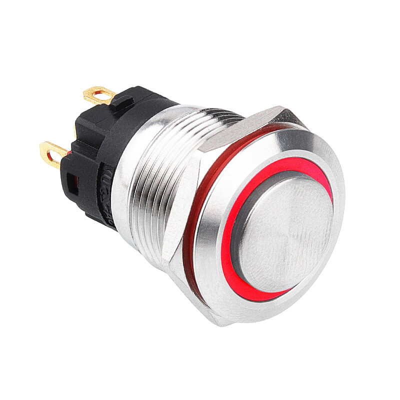  19a-g1-e 19mm Çıkık Yaylı Işıklı Metal Buton - Kırmızı