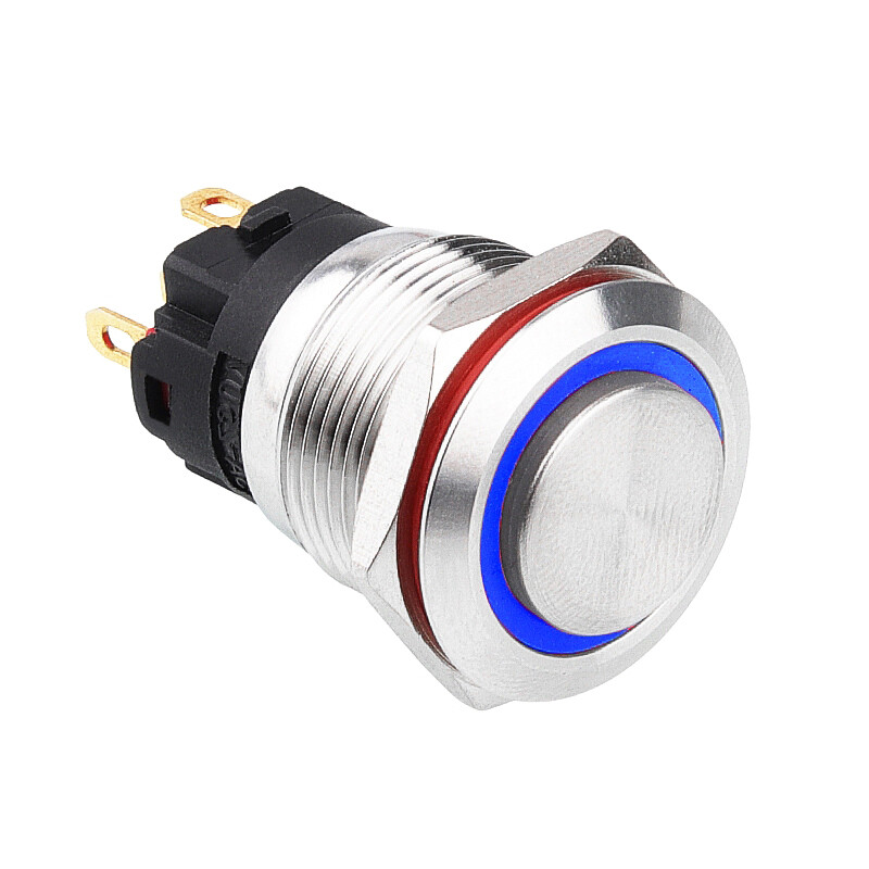  19a-g1-e 19mm Çıkık Yaylı Işıklı Metal Buton - Mavi
