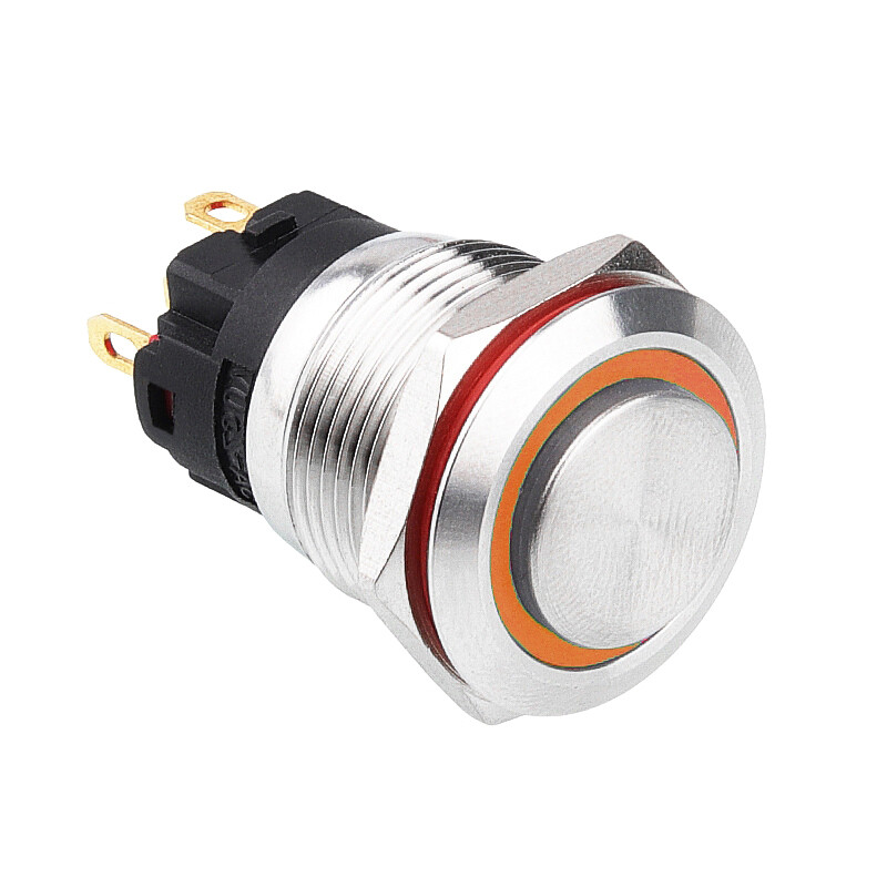  19a-g1-e 19mm Çıkık Yaylı Işıklı Metal Buton - Sarı