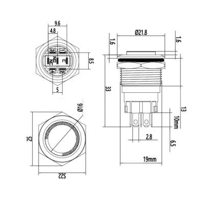 19A-G1Z-E 19mm Çıkık Anahtarlı Işıklı Metal Buton - Kırmızı - 3