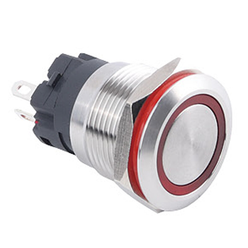  19a-p1-e 19mm Düz Yaylı Işıklı Metal Buton - Kırmızı