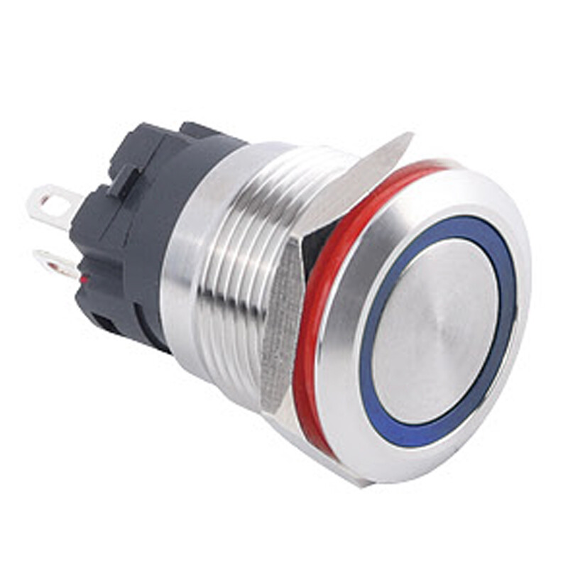  19a-p1-e 19mm Düz Yaylı Işıklı Metal Buton - Mavi