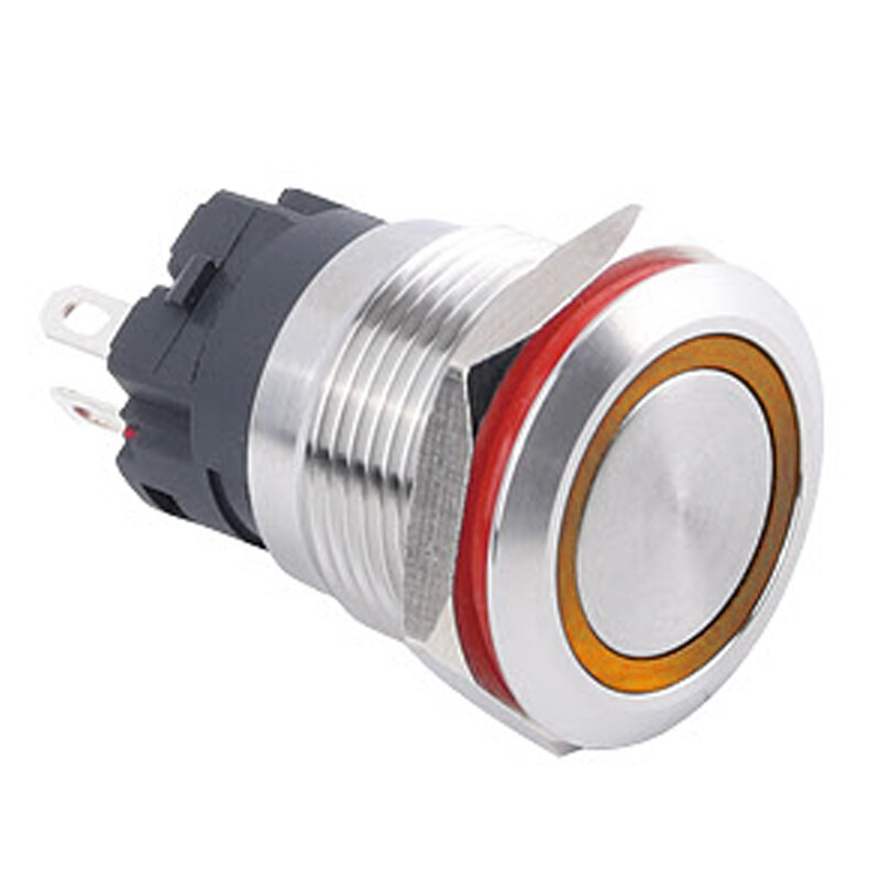  19a-p1-e 19mm Düz Yaylı Işıklı Metal Buton - Sarı