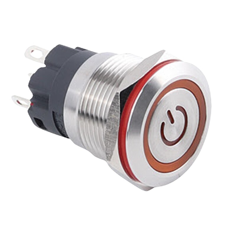  19a-p1-ec 19mm Düz Yaylı Işıklı Power Metal Buton - Sarı