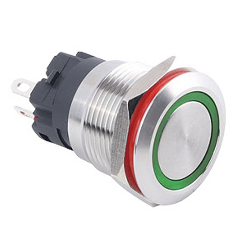  19a-p1z-e 19mm Düz Anahtarlı Işıklı Metal Buton - Yeşil