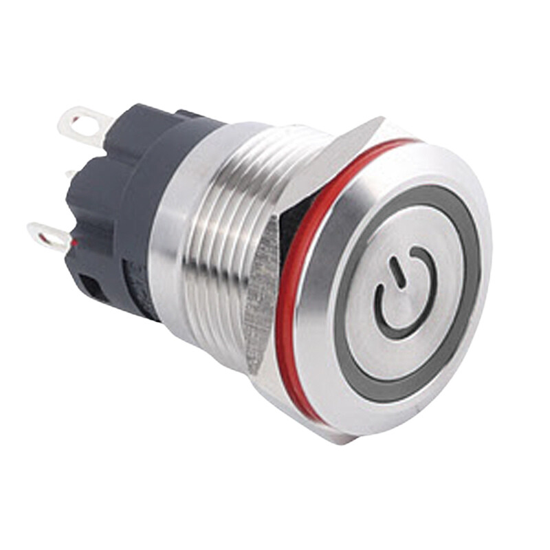  19a-p1z-ec 19mm Düz Anahtarlı Işıklı Power Metal Buton - Beyaz
