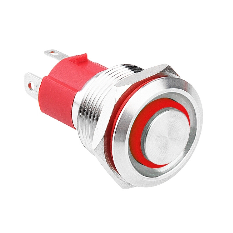  19d-g1-e 19mm Çıkık Yaylı Işıklı Metal Buton - Kırmızı