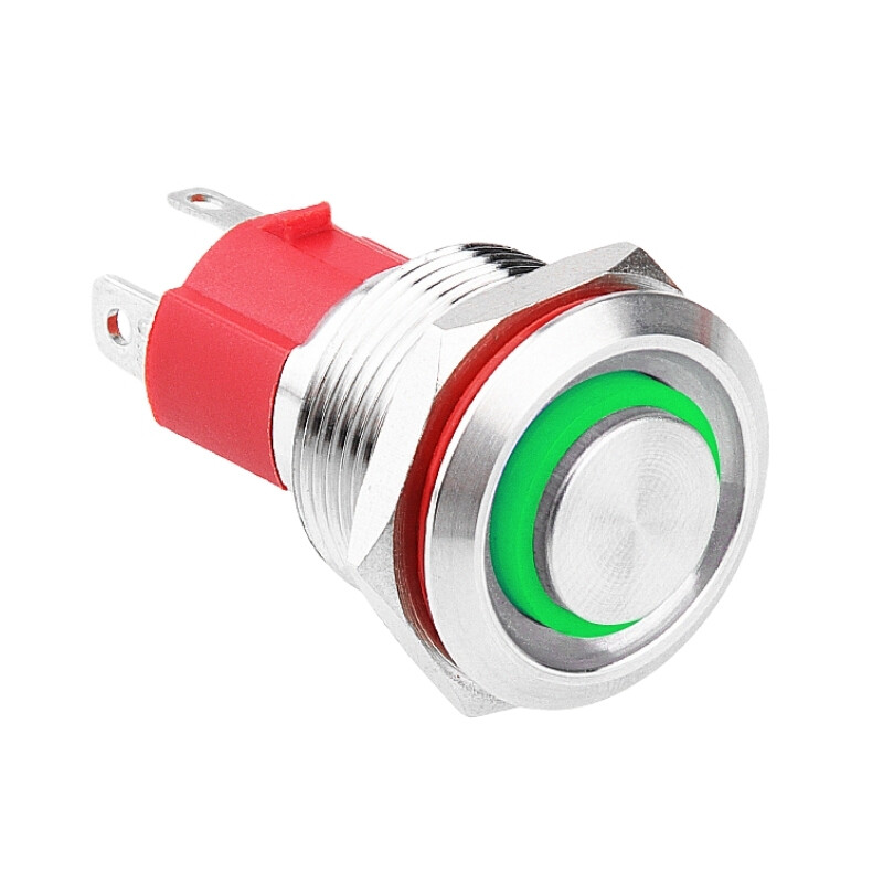  19d-g1-e 19mm Çıkık Yaylı Işıklı Metal Buton - Yeşil