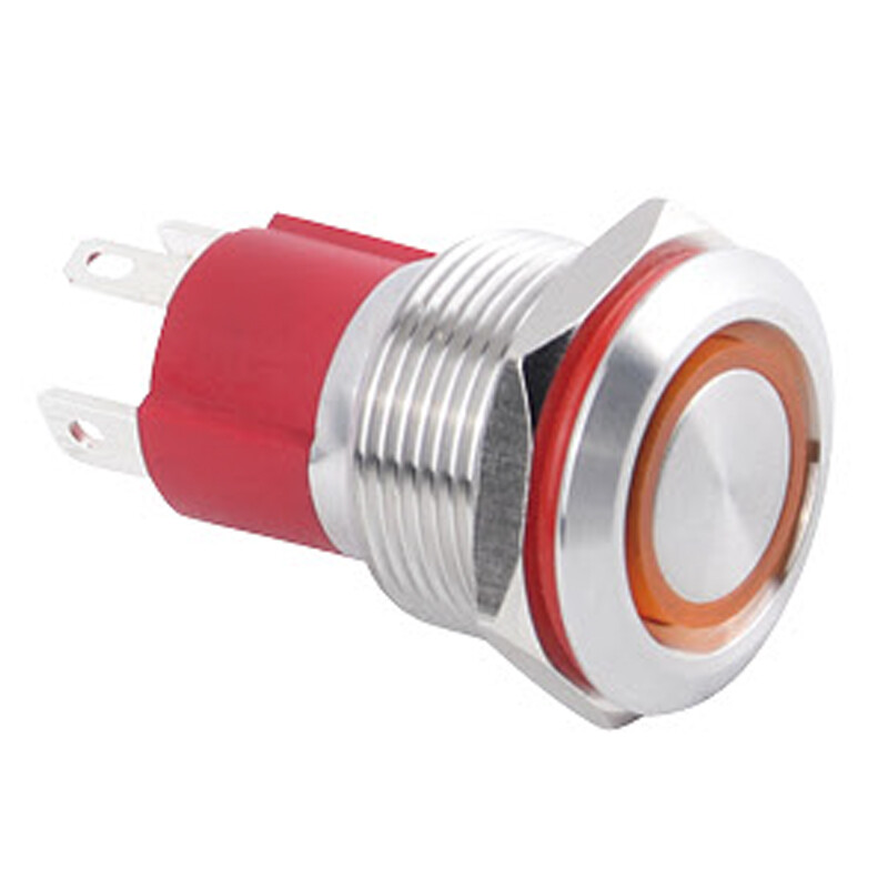  19d-p1-e 19mm Düz Yaylı Işıklı Metal Buton - Sarı