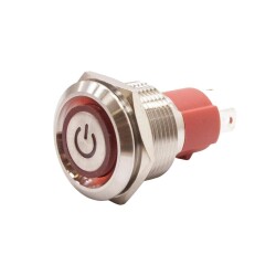 19D-P1-EC 19mm Düz Yaylı Işıklı Power Metal Buton - Kırmızı 