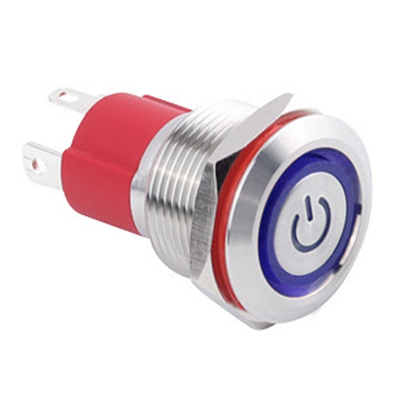  19d-p1-ec 19mm Düz Yaylı Işıklı Power Metal Buton - Mavi