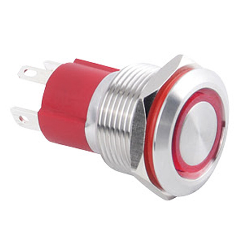  19d-p1z-e 19mm Düz Anahtarlı Işıklı Metal Buton - Kırmızı
