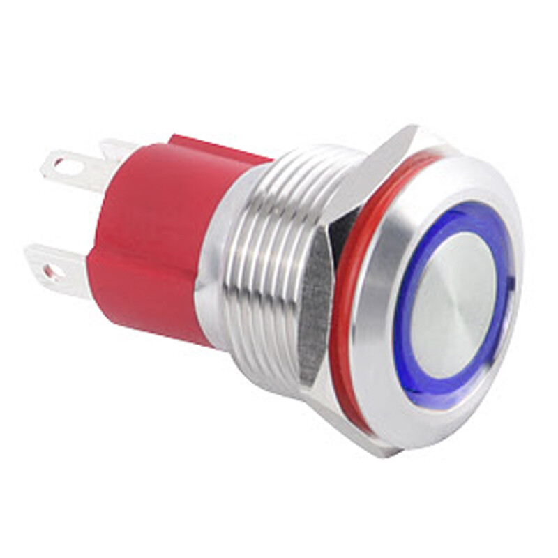  19d-p1z-e 19mm Düz Anahtarlı Işıklı Metal Buton - Mavi