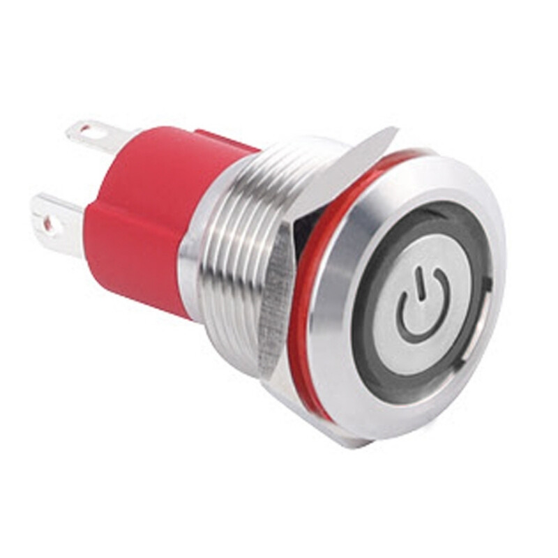  19d-p1z-ec 19mm Düz Anahtarlı Işıklı Power Metal Buton - Beyaz