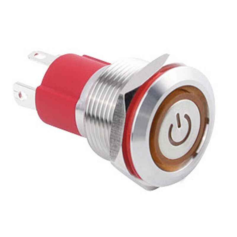  19d-p1z-ec 19mm Düz Anahtarlı Işıklı Power Metal Buton - Sarı