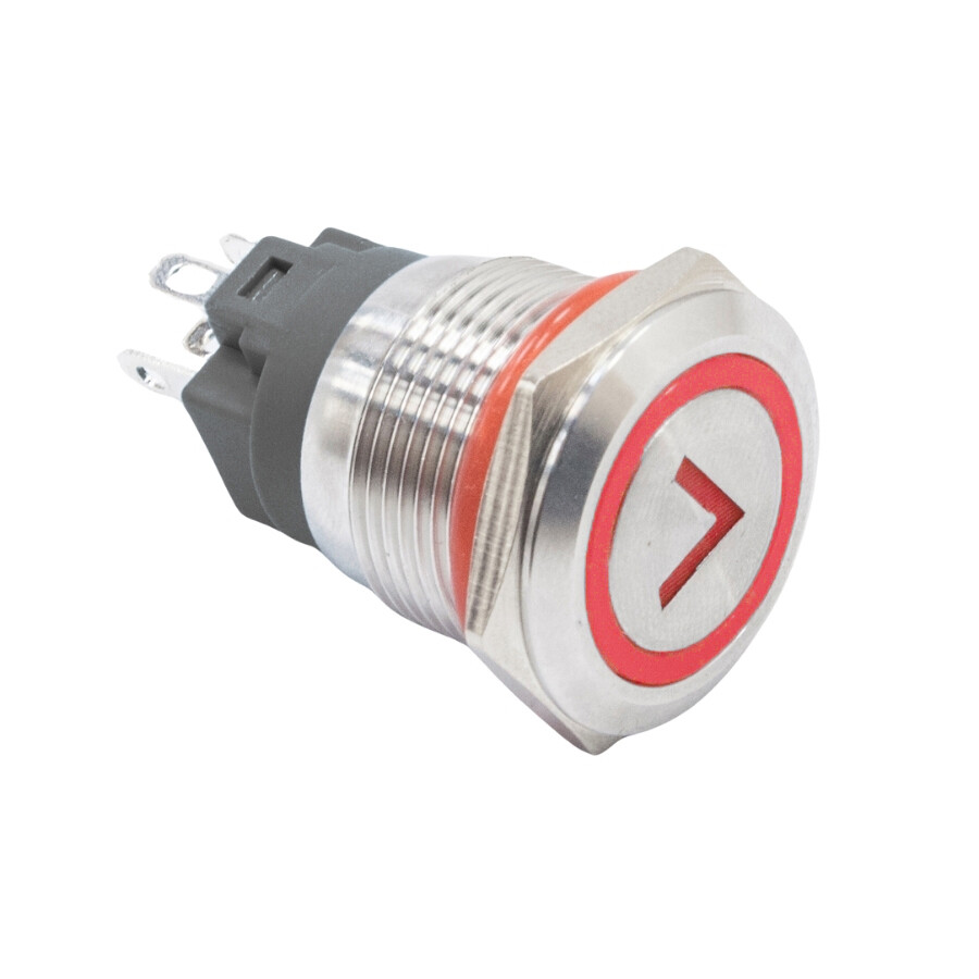  19fxhx 19mm Düz Yaylı Işıklı Ok İşaretli Metal Buton - Kırmızı