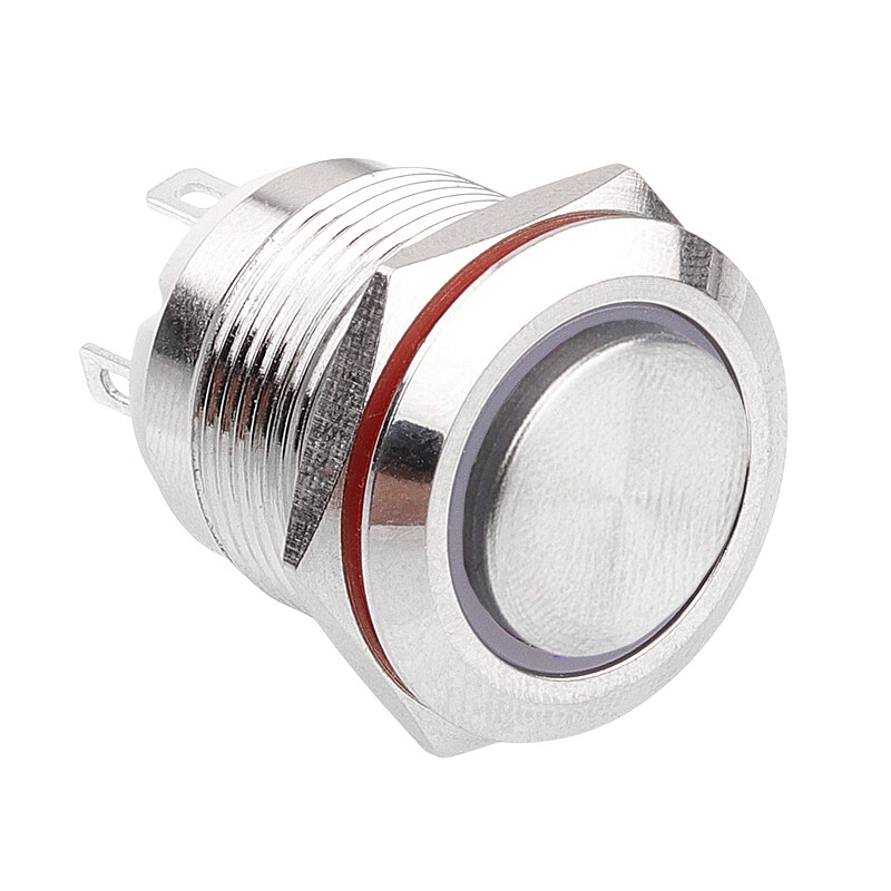  19h-g1-e 19mm Çıkık Yaylı Işıklı Metal Buton - Beyaz