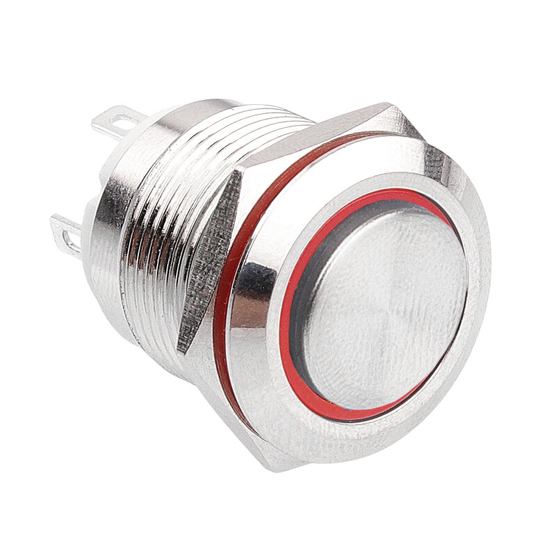  19h-g1-e 19mm Çıkık Yaylı Işıklı Metal Buton - Kırmızı