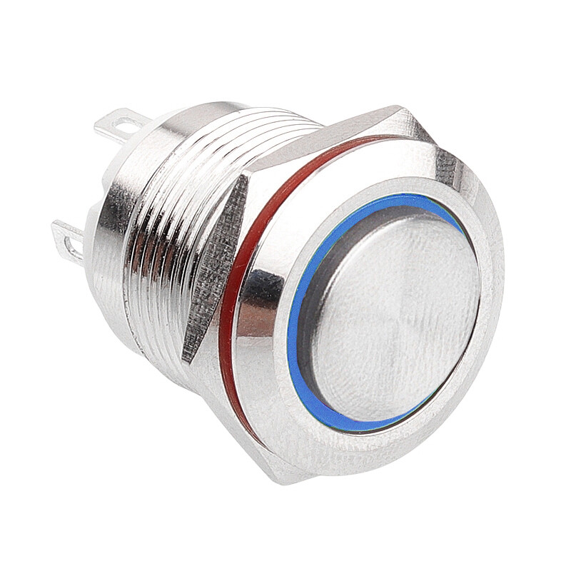 19h-g1-e 19mm Çıkık Yaylı Işıklı Metal Buton - Mavi