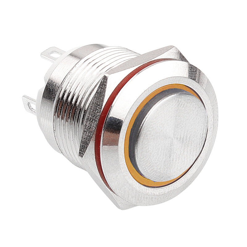  19h-g1-e 19mm Çıkık Yaylı Işıklı Metal Buton - Sarı