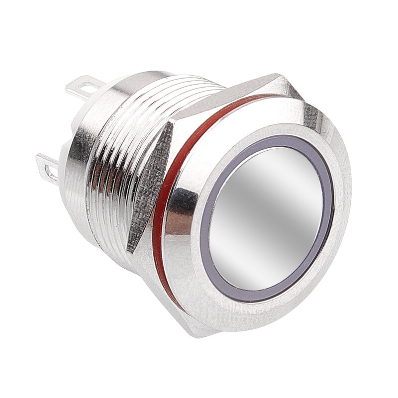  19h-p1-e 19mm Düz Yaylı Işıklı Metal Buton - Beyaz