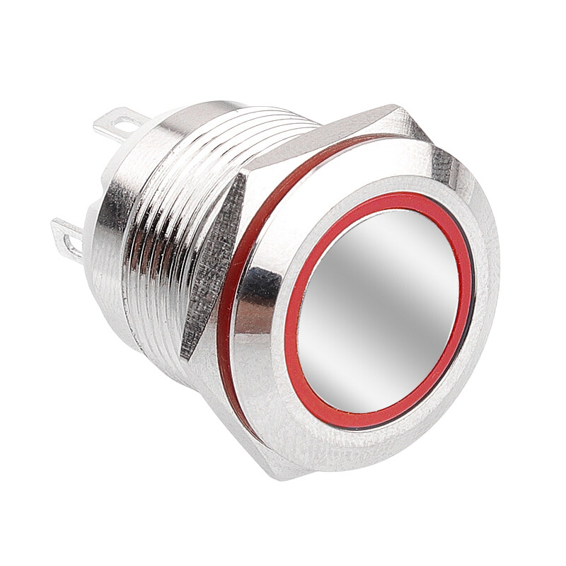  19h-p1-e 19mm Düz Yaylı Işıklı Metal Buton - Kırmızı