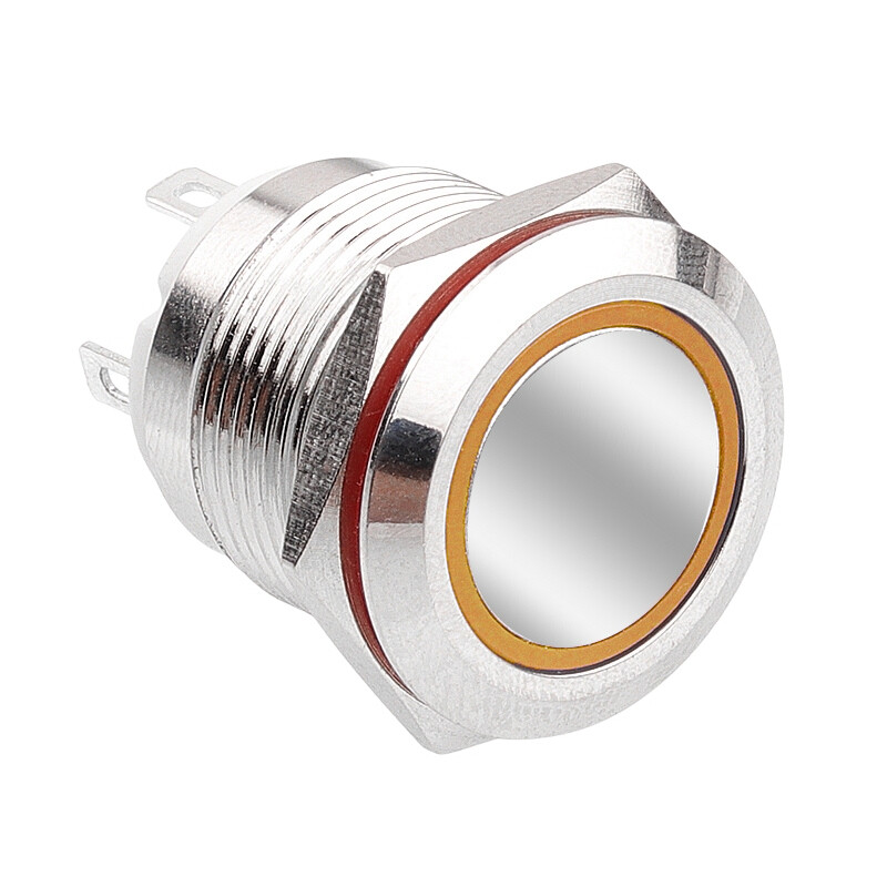  19h-p1-e 19mm Düz Yaylı Işıklı Metal Buton - Sarı