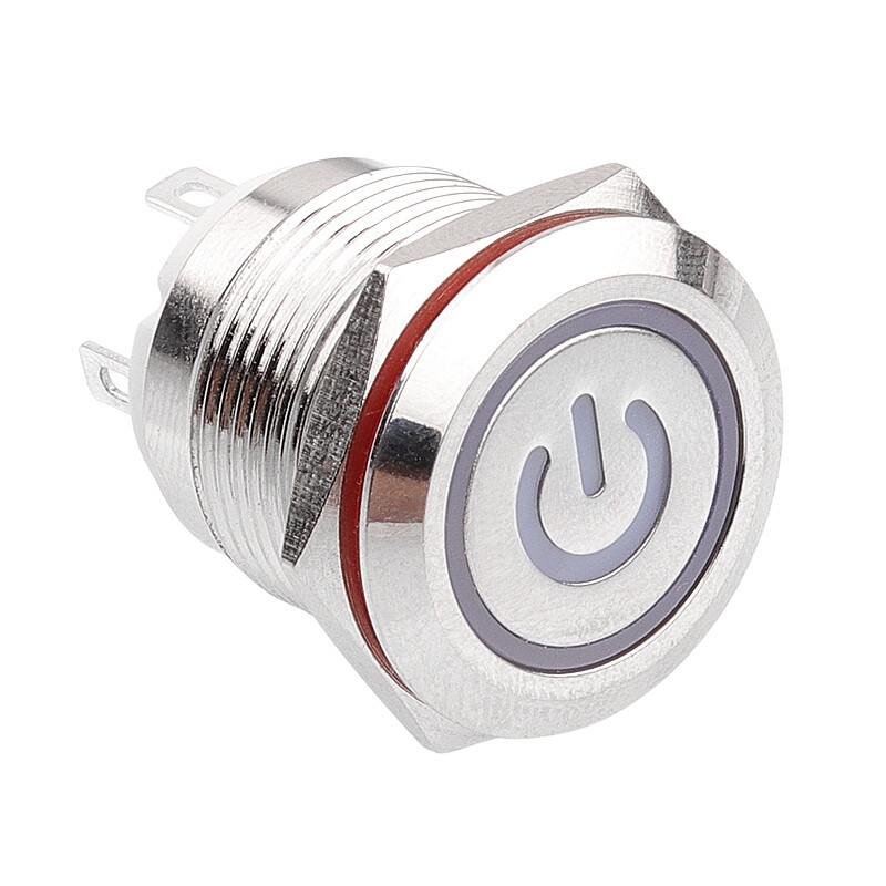  19h-p1-ec 19mm Düz Yaylı Işıklı Power Metal Buton - Beyaz