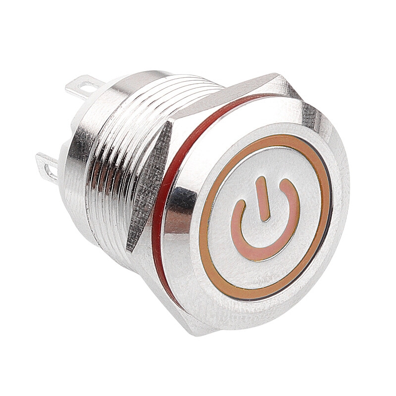  19h-p1-ec 19mm Düz Yaylı Işıklı Power Metal Buton - Sarı