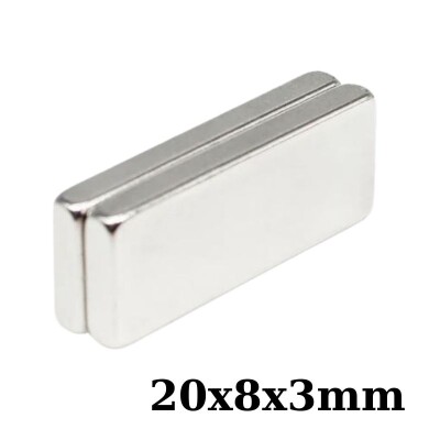 20x8x3 mm, Köşeli Neodyum Mıknatıs, Güçlü Magnet, (Boy:20mm, En:8mm, Kalınlık:3mm)