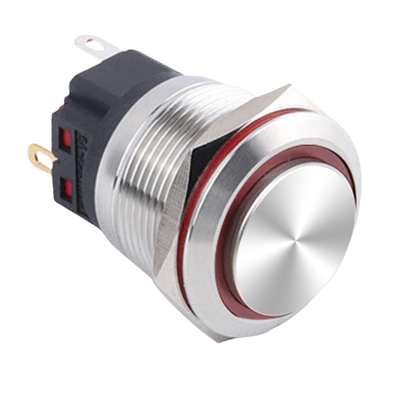  22b-g1-e 22mm Çıkık Yaylı Işıklı Metal Buton - Kırmızı