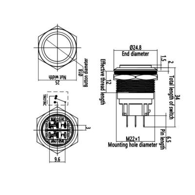 22B-G1Z 22mm Çıkık Anahtarlı Metal Buton - 3
