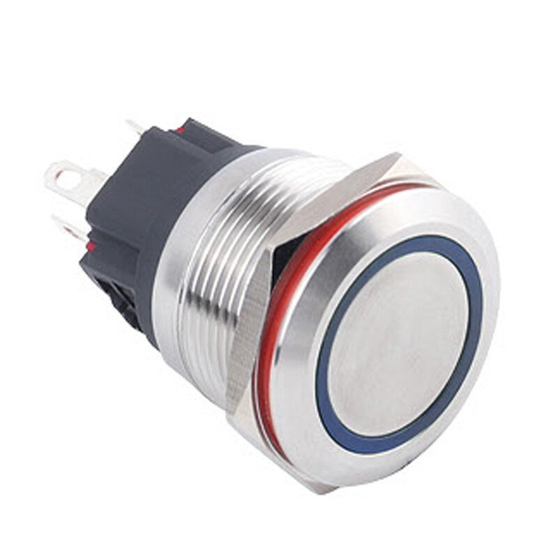 22b-p1-e 22mm Düz Yaylı Işıklı Metal Buton - Mavi
