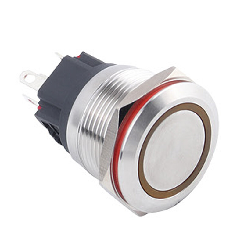  22b-p1-e 22mm Düz Yaylı Işıklı Metal Buton - Sarı