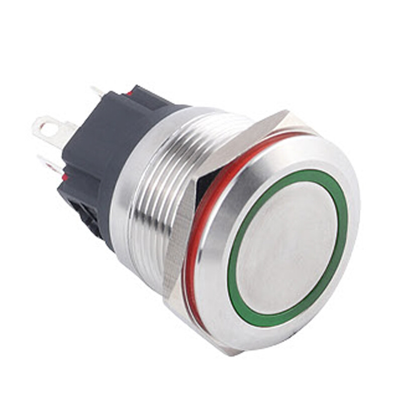  22b-p1z-e 22mm Düz Anahtarlı Işıklı Metal Buton - Yeşil