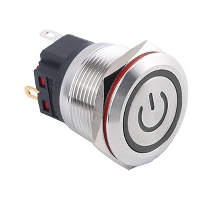  22b-p1z-ec 22mm Düz Anahtarlı Işıklı Power Metal Buton - Beyaz