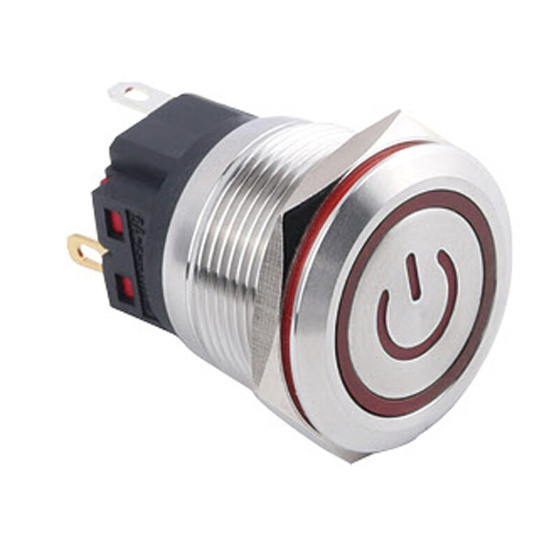  22b-p1z-ec 22mm Düz Anahtarlı Işıklı Power Metal Buton - Kırmızı