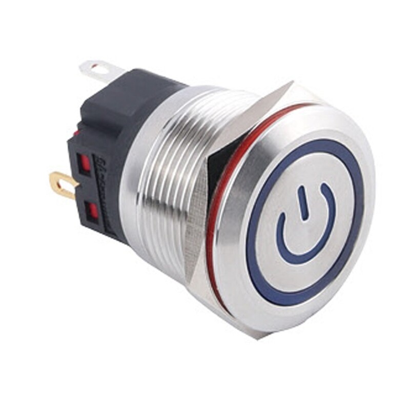  22b-p1z-ec 22mm Düz Anahtarlı Işıklı Power Metal Buton - Mavi