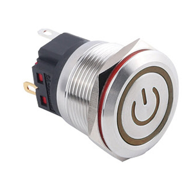  22b-p1z-ec 22mm Düz Anahtarlı Işıklı Power Metal Buton - Sarı