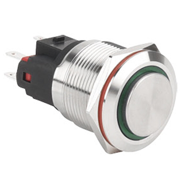  22e-g1z-e 22mm Çıkık Anahtarlı Işıklı Metal Buton - Yeşil