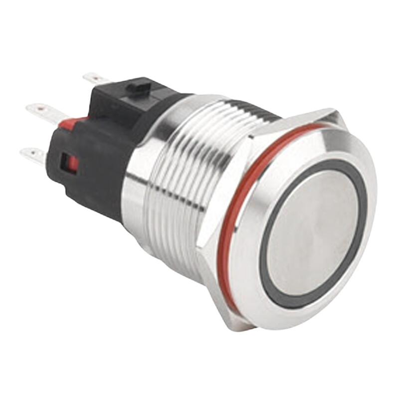 22e-p1-e 22mm Düz Yaylı Işıklı Metal Buton - Beyaz
