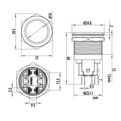 22E-P1Z 22mm Flat Self Locking Metal Button - 3