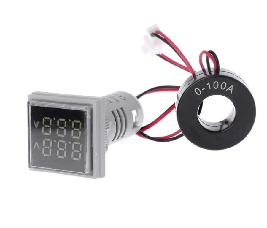  22mm Dijital Voltmetre-ampermetre Ac 20-500v 0-100a Beyaz