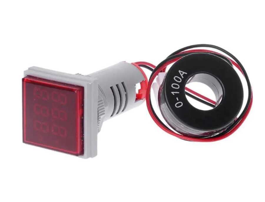 22mm Dijital Voltmetre-Ampermetre AC 20-500V 0-100A Kırmızı
