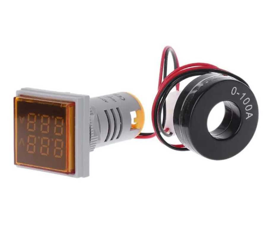  22mm Dijital Voltmetre-ampermetre Ac 20-500v 0-100a Sarı