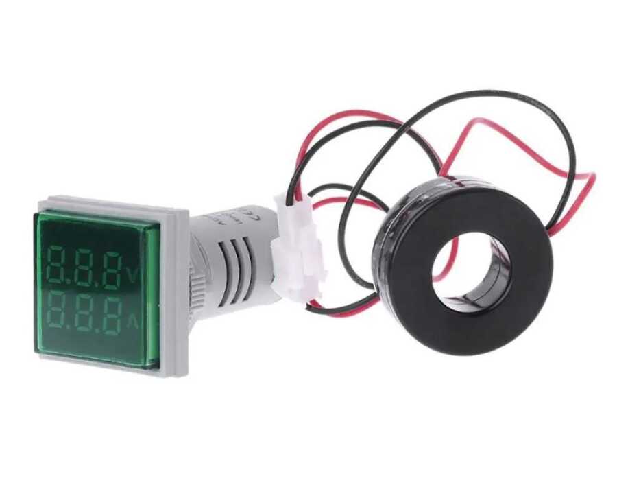  22mm Dijital Voltmetre-ampermetre Ac 20-500v 0-100a Yeşil
