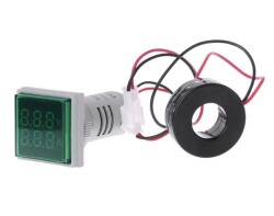 22mm Dijital Voltmetre-Ampermetre AC 20-500V 0-100A Yeşil - 1