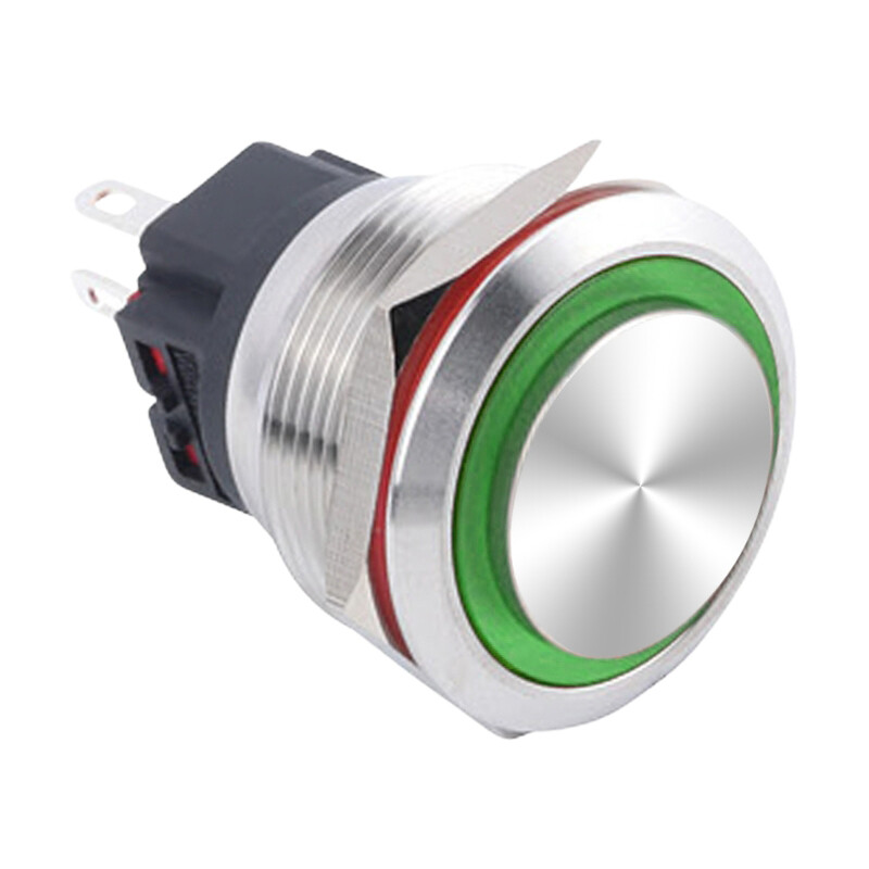  25b-g1-e 25mm Çıkık Yaylı Işıklı Metal Buton - Yeşil